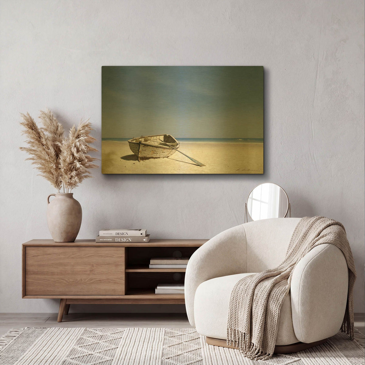 'Beached Boat 4' By Zhen-Huan Lu Gold Metal Wall Art
