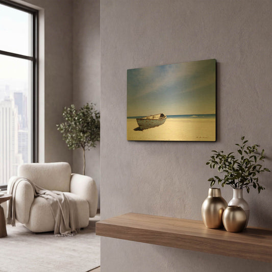 'Beached Boat 3' By Zhen-Huan Lu Gold Metal Wall Art