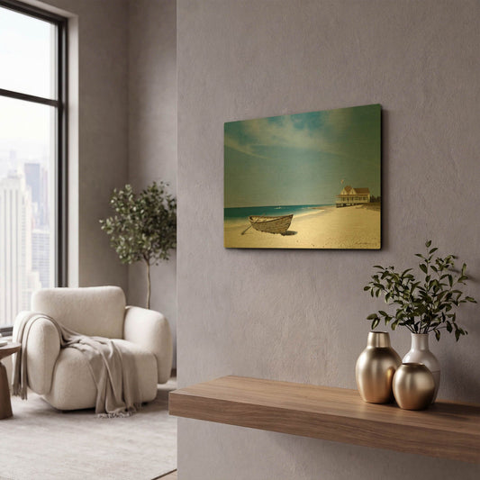 'Beach House View 2' By Zhen-Huan Lu Gold Metal Wall Art