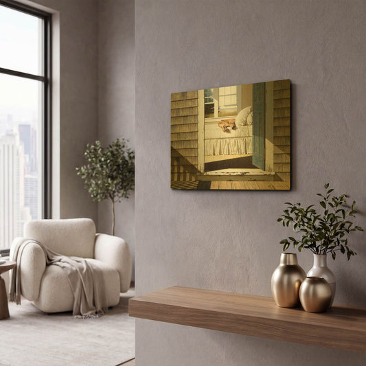 'Beach House Dog' By Zhen-Huan Lu Gold Metal Wall Art