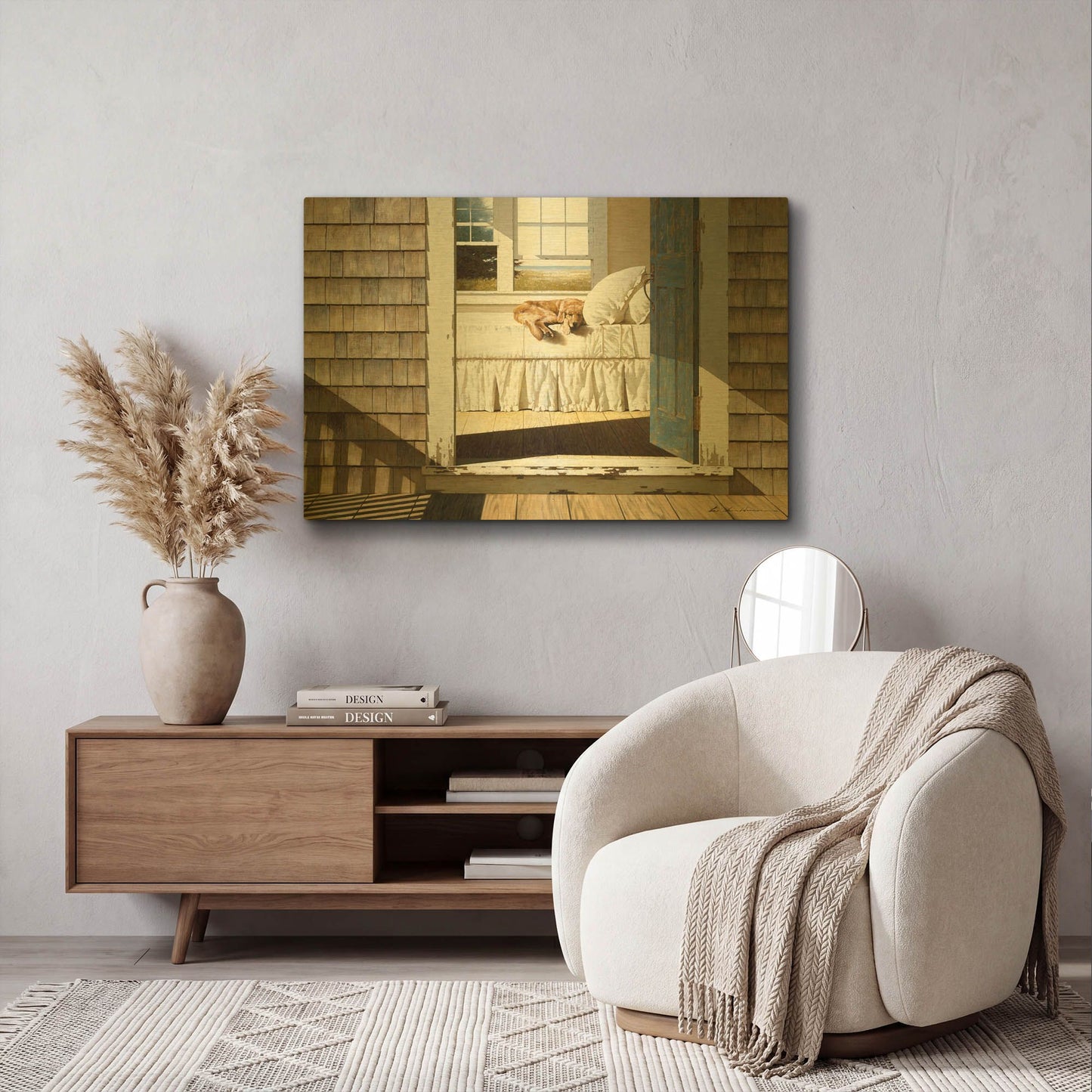 'Beach House Dog' By Zhen-Huan Lu Gold Metal Wall Art