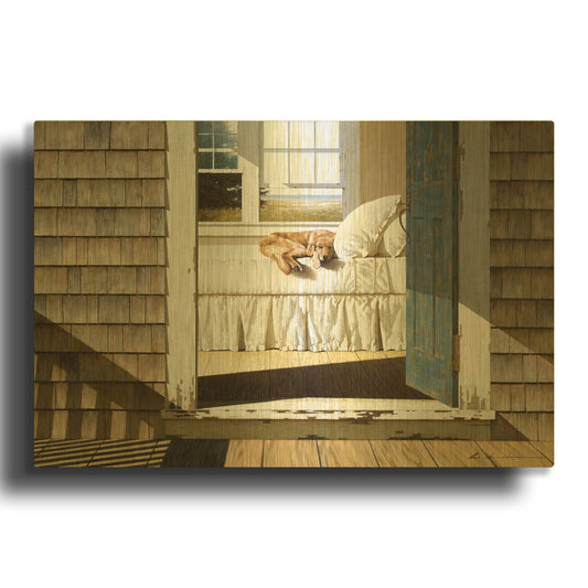 'Beach House Dog' By Zhen-Huan Lu Gold Metal Wall Art