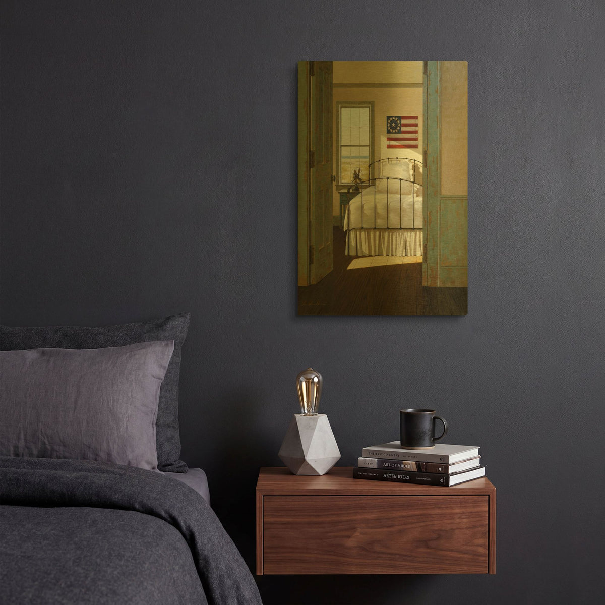 'Beach House Bedroom' By Zhen-Huan Lu Gold Metal Wall Art