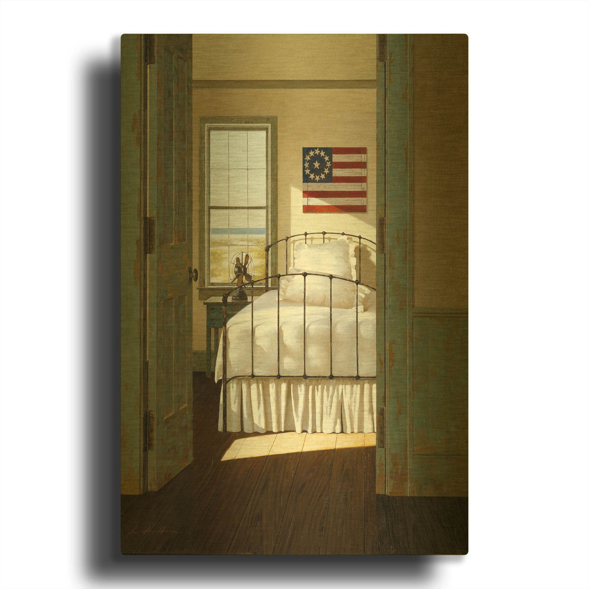 'Beach House Bedroom' By Zhen-Huan Lu Gold Metal Wall Art