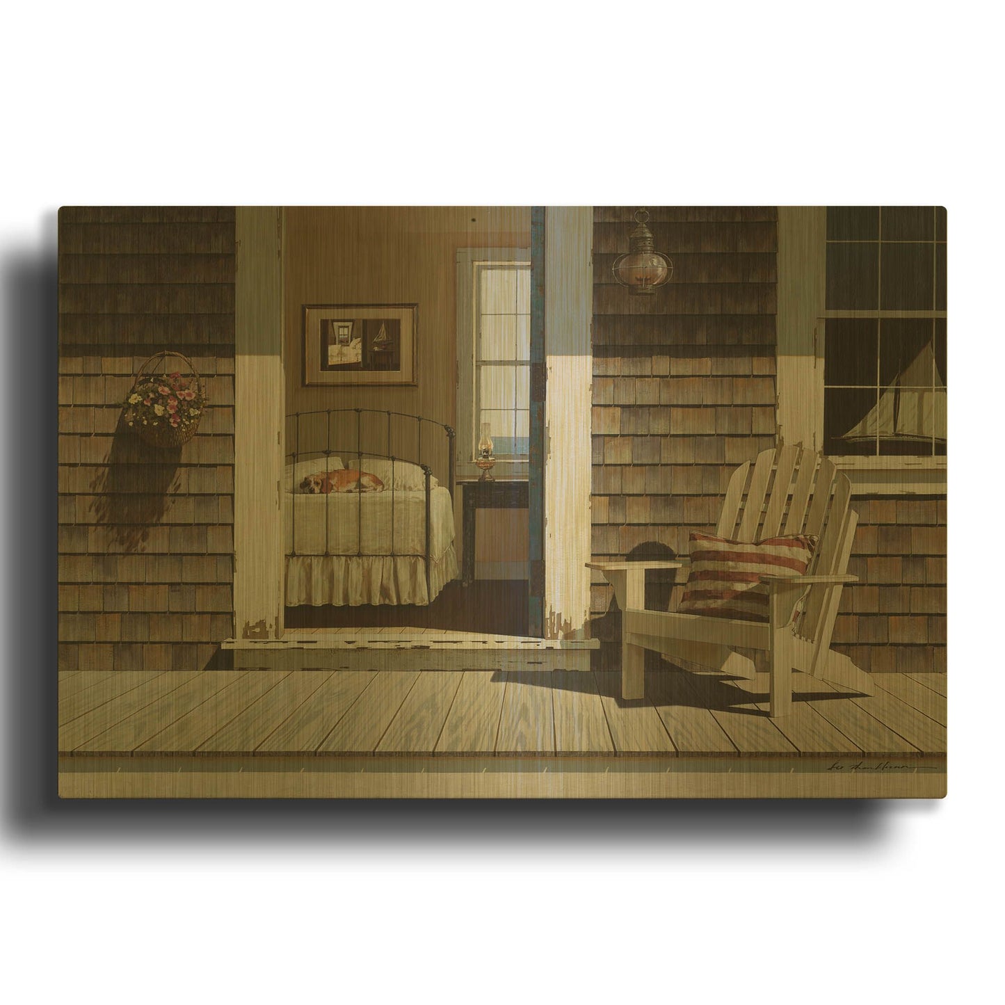 'Bedroom Dog' By Zhen-Huan Lu Gold Metal Wall Art