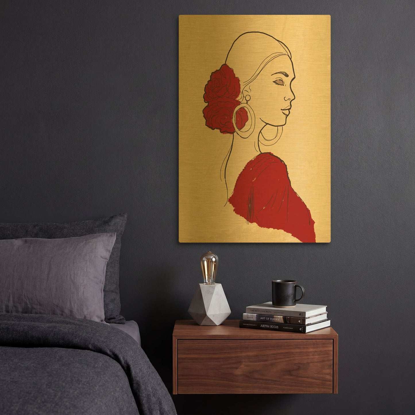 'Spanish Flamenco Woman Dancer Portrait' By Sabrina Balbuena Gold Metal Wall Art