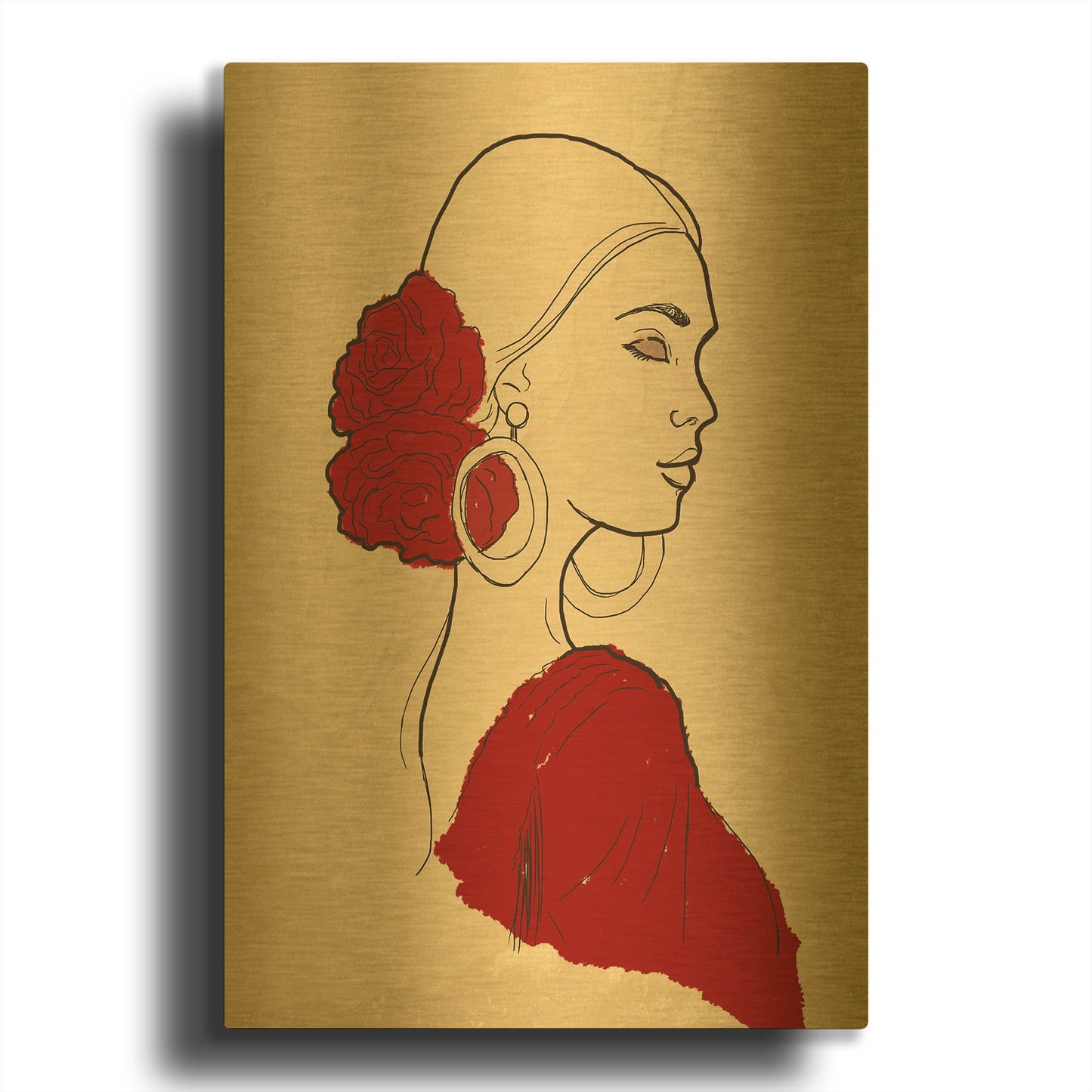 'Spanish Flamenco Woman Dancer Portrait' By Sabrina Balbuena Gold Metal Wall Art
