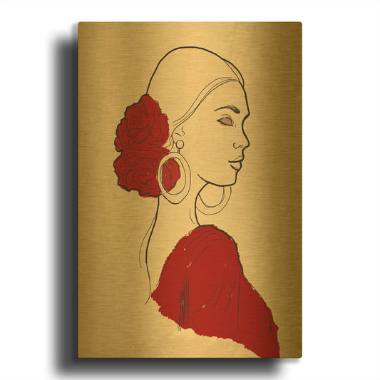 'Spanish Flamenco Woman Dancer Portrait' By Sabrina Balbuena Gold Metal Wall Art