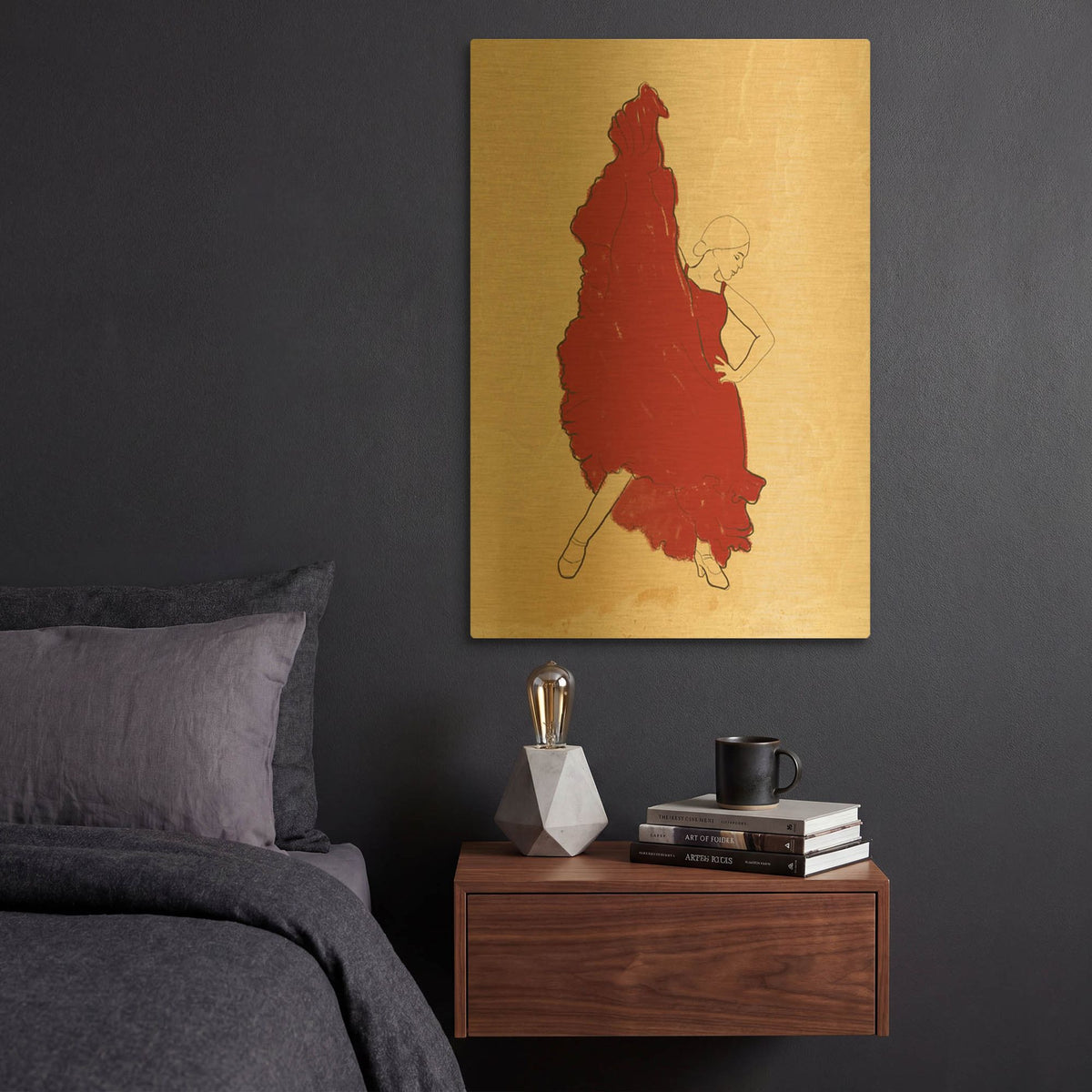 'Spanish Flamenco Woman Dancer' By Sabrina Balbuena Gold Metal Wall Art