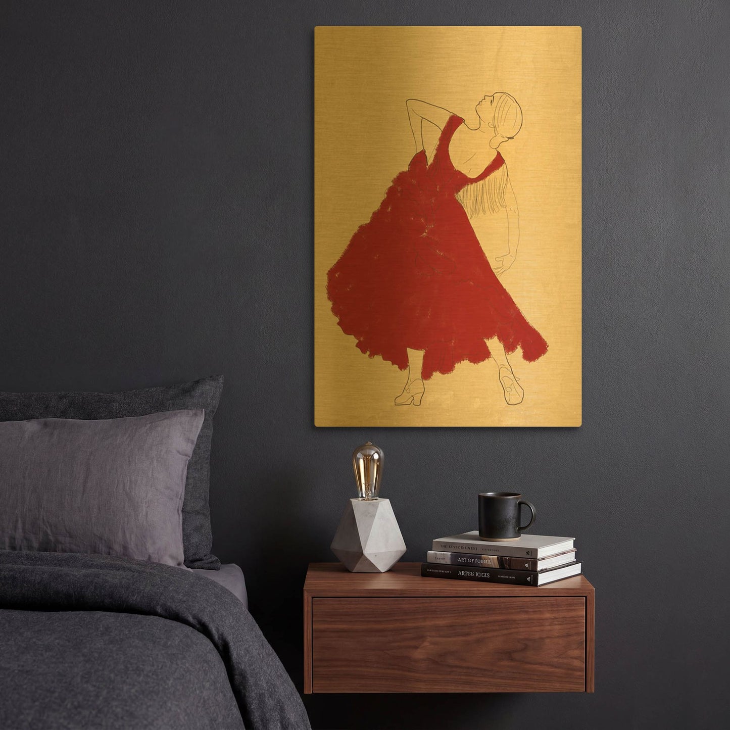 'Spanish Flamenco Woman Dancer In A Red Dress' By Sabrina Balbuena Gold Metal Wall Art