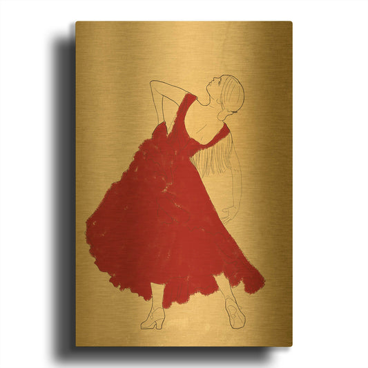 'Spanish Flamenco Woman Dancer In A Red Dress' By Sabrina Balbuena Gold Metal Wall Art