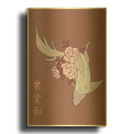 'Japanese Art Style Drawing Koi Fish 3' By Sabrina Balbuena Gold Metal Wall Art
