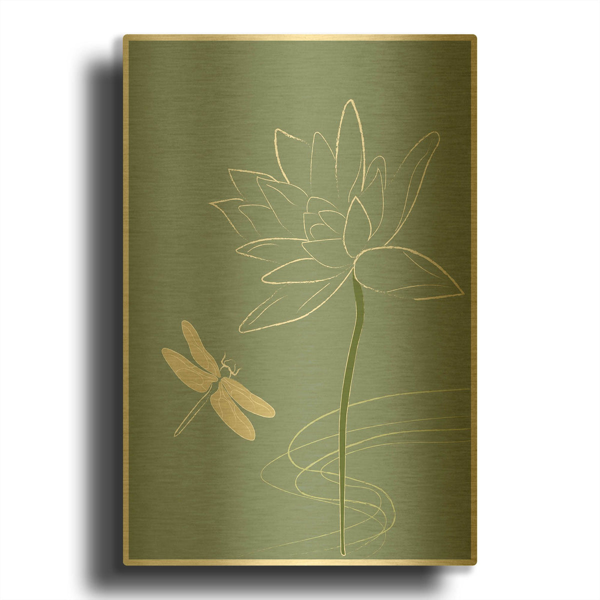 'Japanese Art Style Drawing Dragonfly And The Flower' By Sabrina Balbuena Gold Metal Wall Art