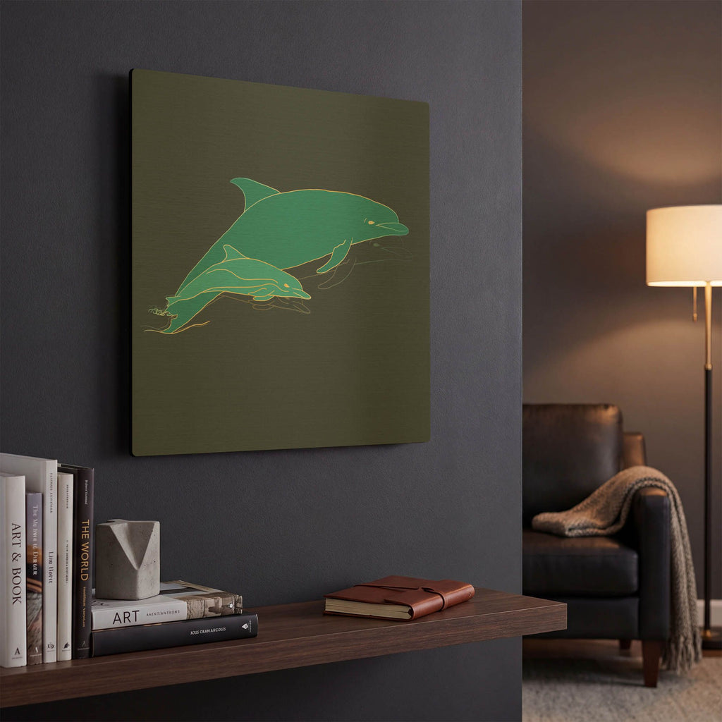 'Sealife Blue Dolphins' By Sabrina Balbuena Gold Metal Wall Art