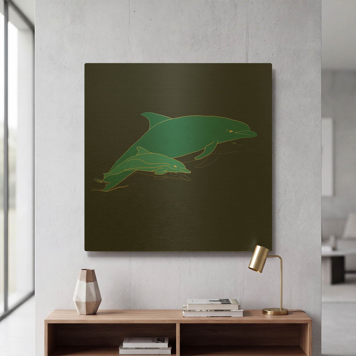 'Sealife Blue Dolphins' By Sabrina Balbuena Gold Metal Wall Art
