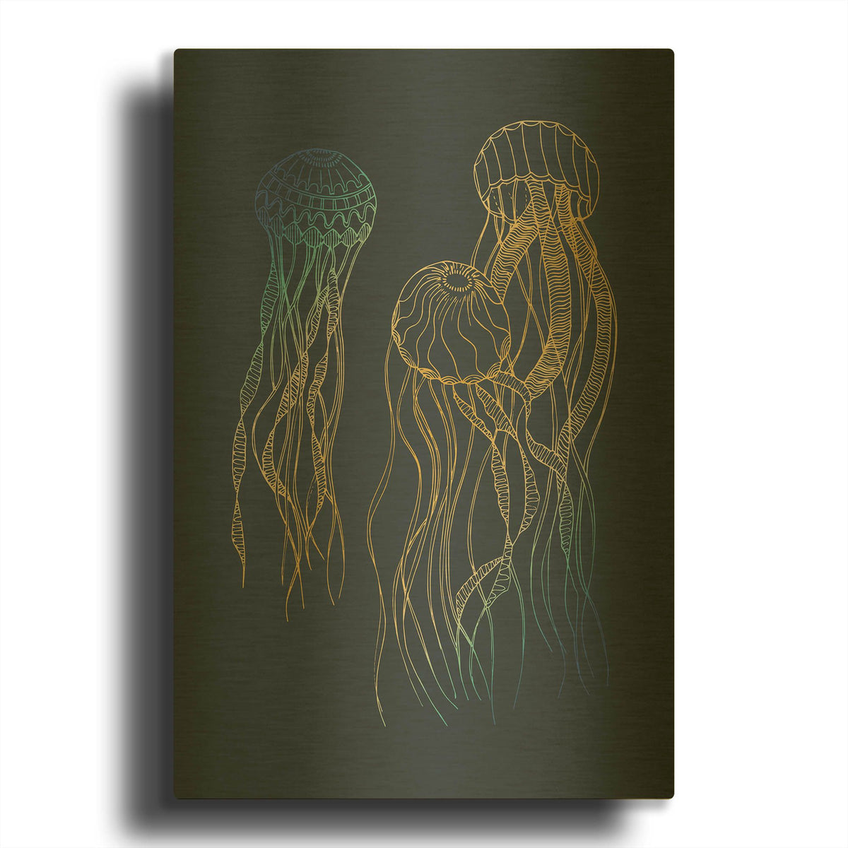 'Sealife Blue And Gold Jellyfishes' By Sabrina Balbuena Gold Metal Wall Art