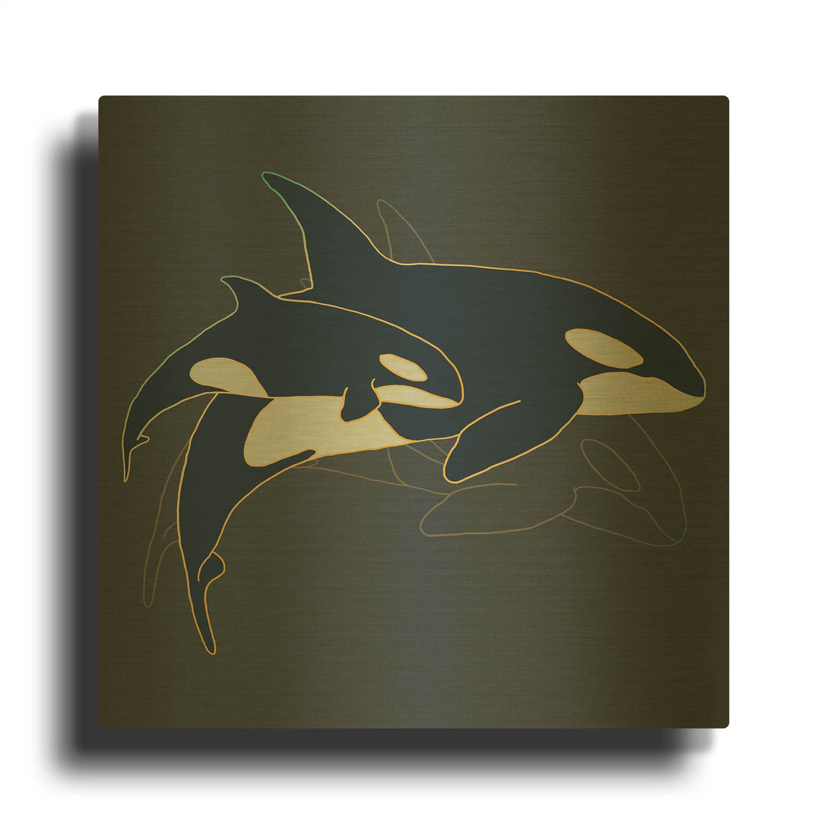 'Sealife Blue And Gold Killer Whales' By Sabrina Balbuena Gold Metal Wall Art