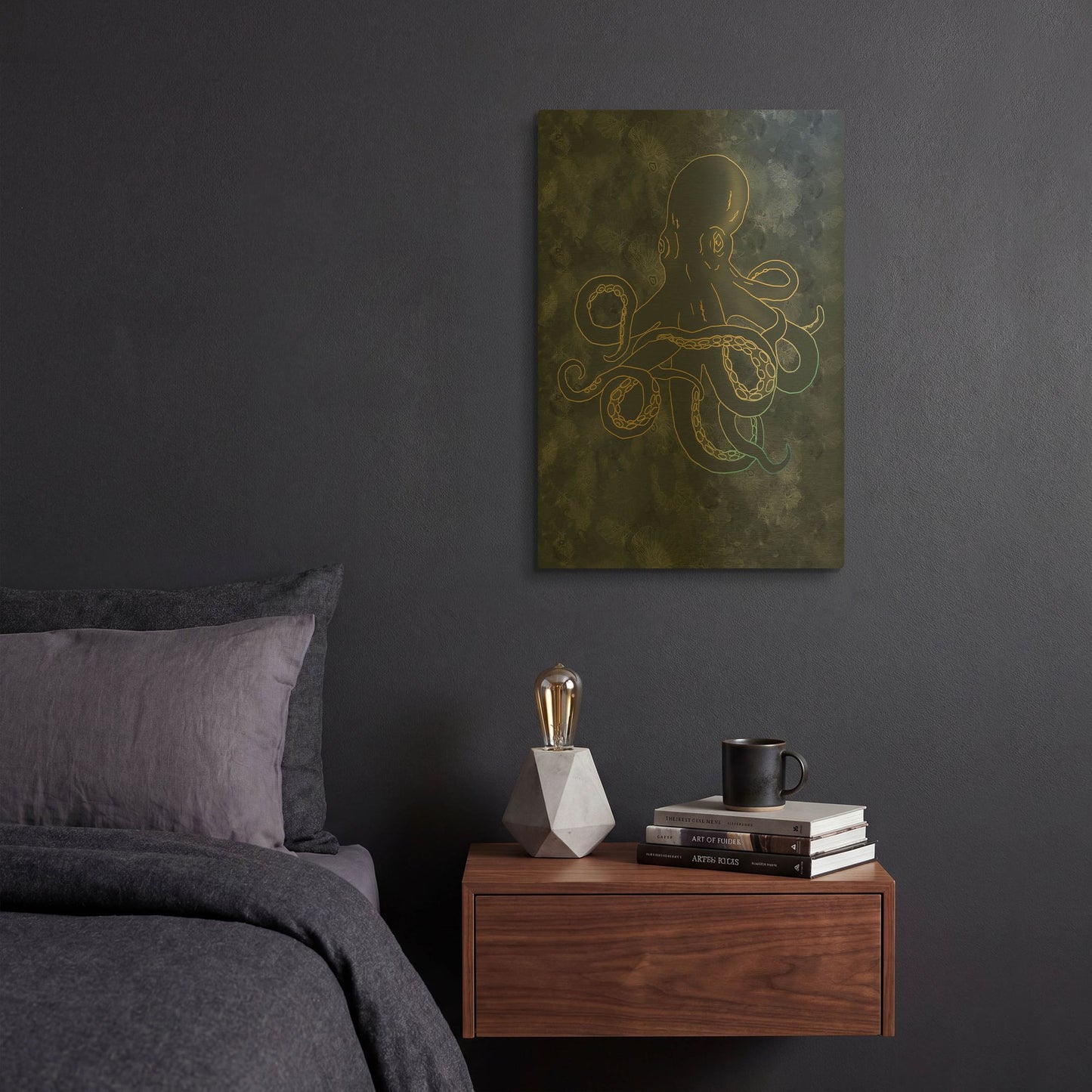 'Sealife Blue And Gold Giant Octopus' By Sabrina Balbuena Gold Metal Wall Art