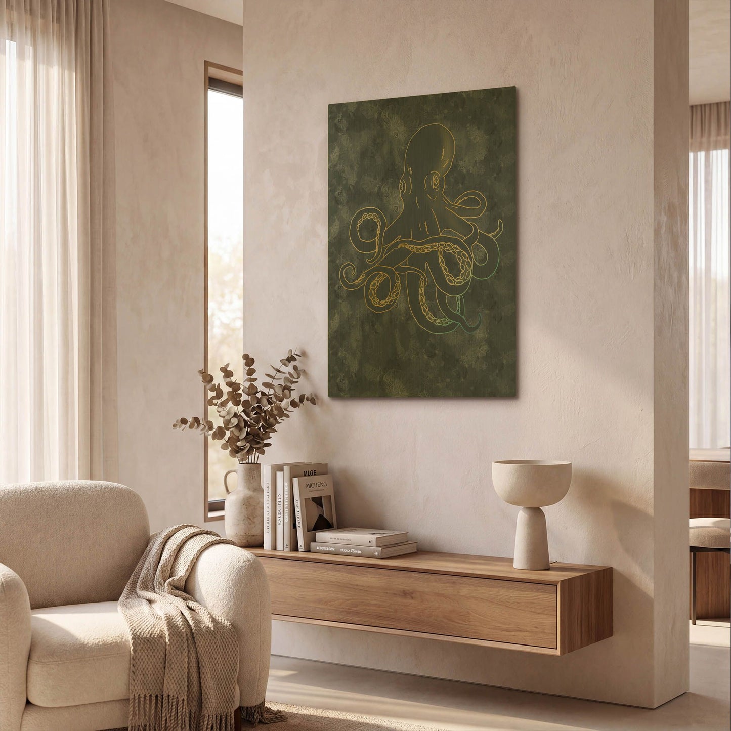 'Sealife Blue And Gold Giant Octopus' By Sabrina Balbuena Gold Metal Wall Art