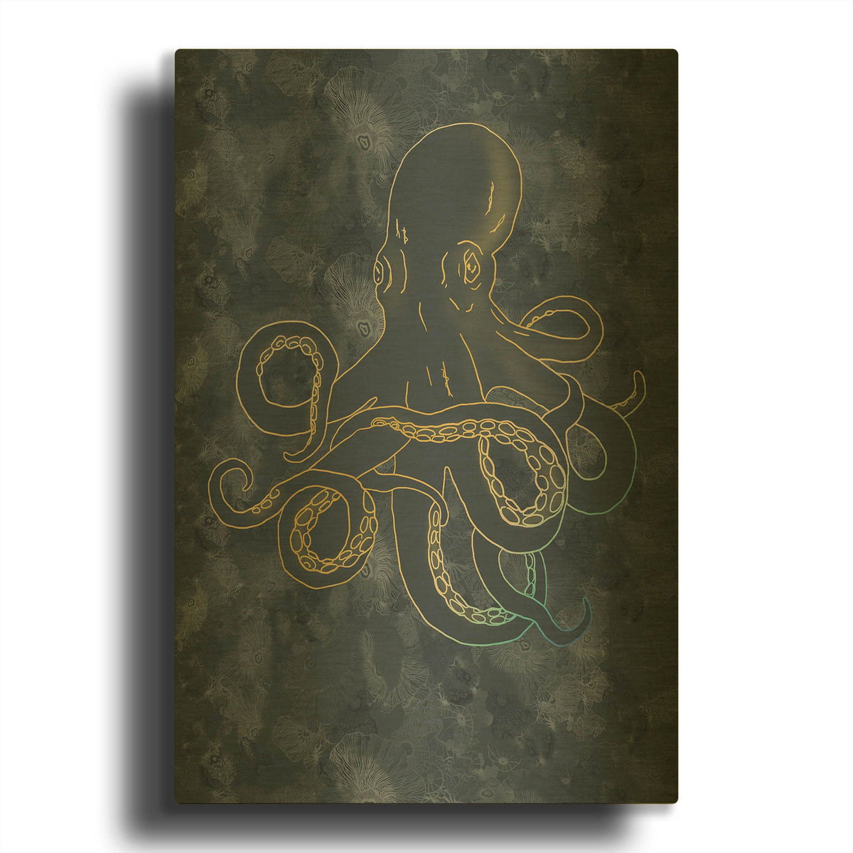 'Sealife Blue And Gold Giant Octopus' By Sabrina Balbuena Gold Metal Wall Art
