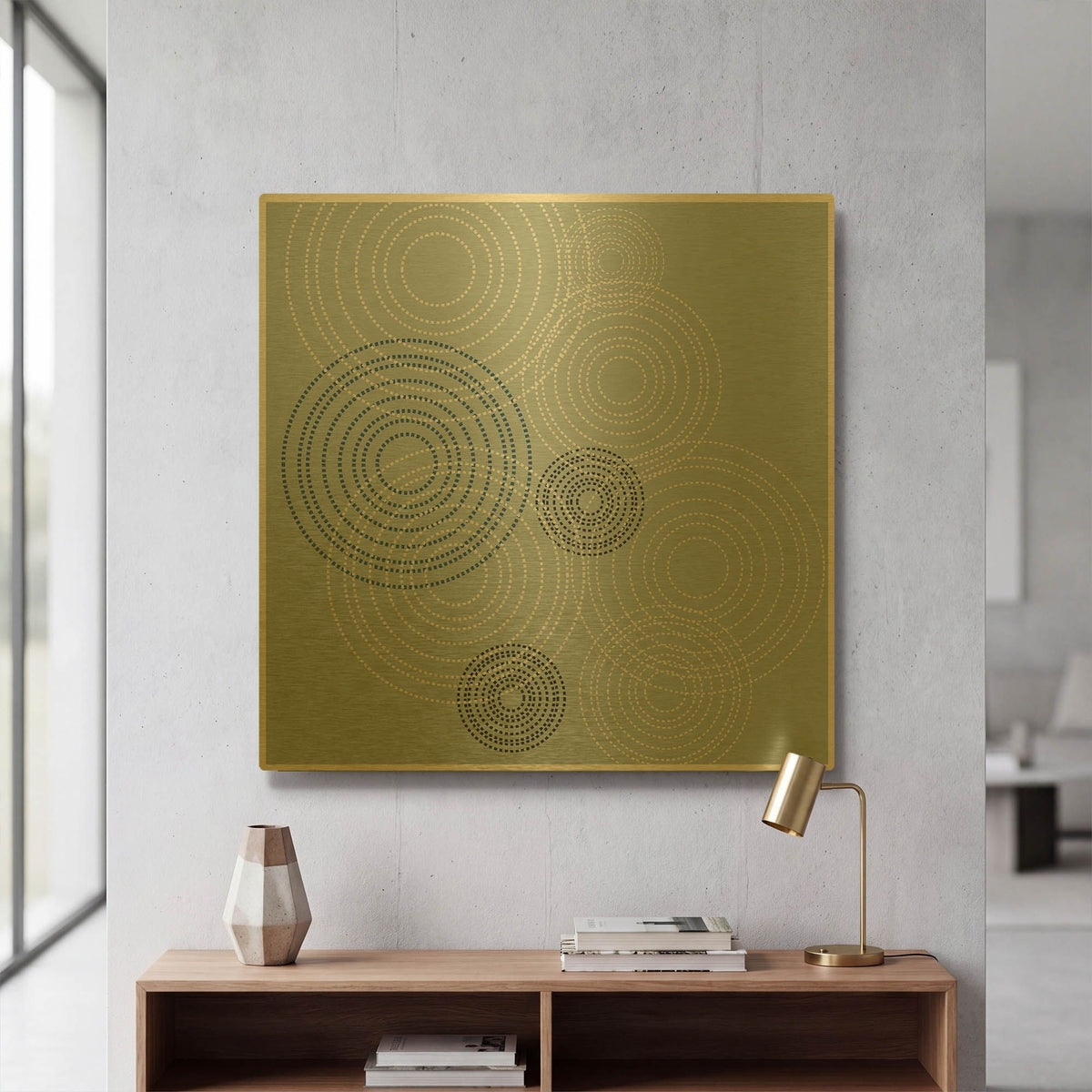 'Blue Big Abstractred Woven Circles' By Sabrina Balbuena Gold Metal Wall Art