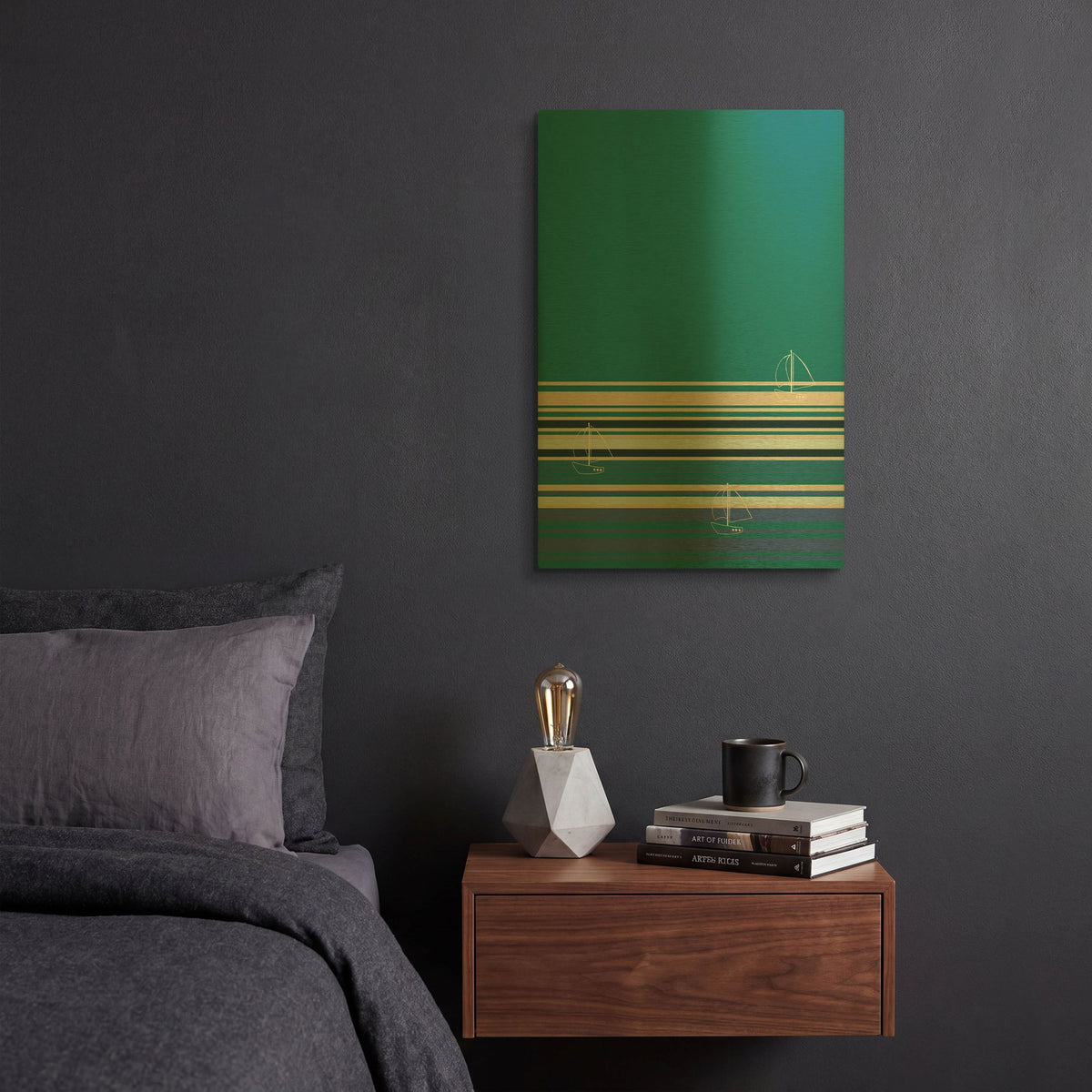 'Boats Sailing On The Blue Sea' By Sabrina Balbuena Gold Metal Wall Art