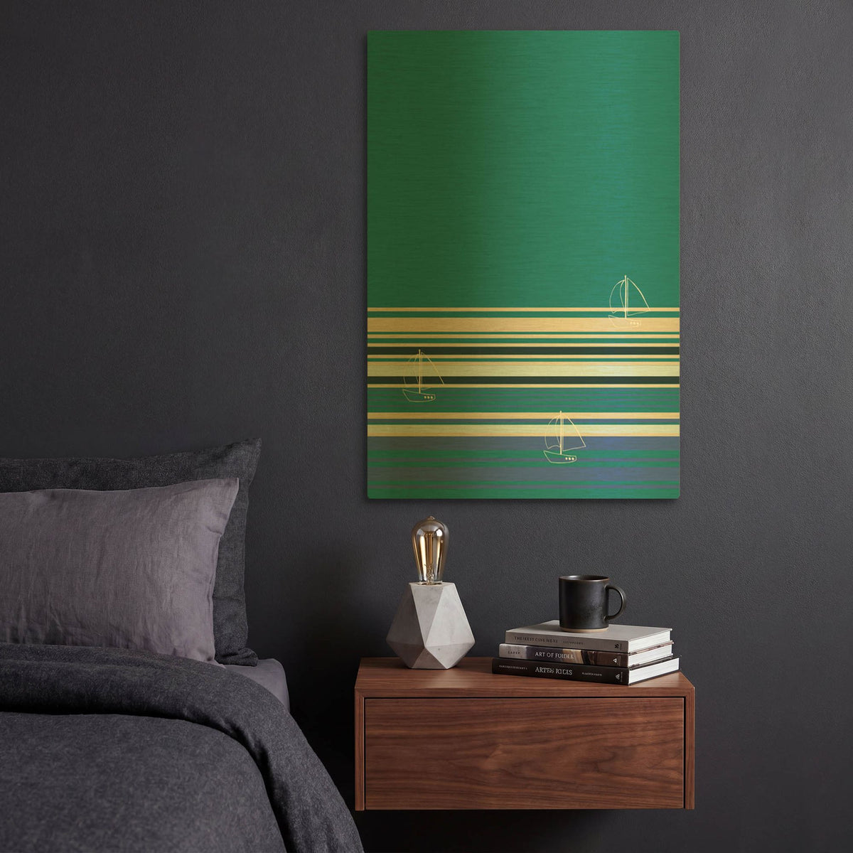 'Boats Sailing On The Blue Sea' By Sabrina Balbuena Gold Metal Wall Art