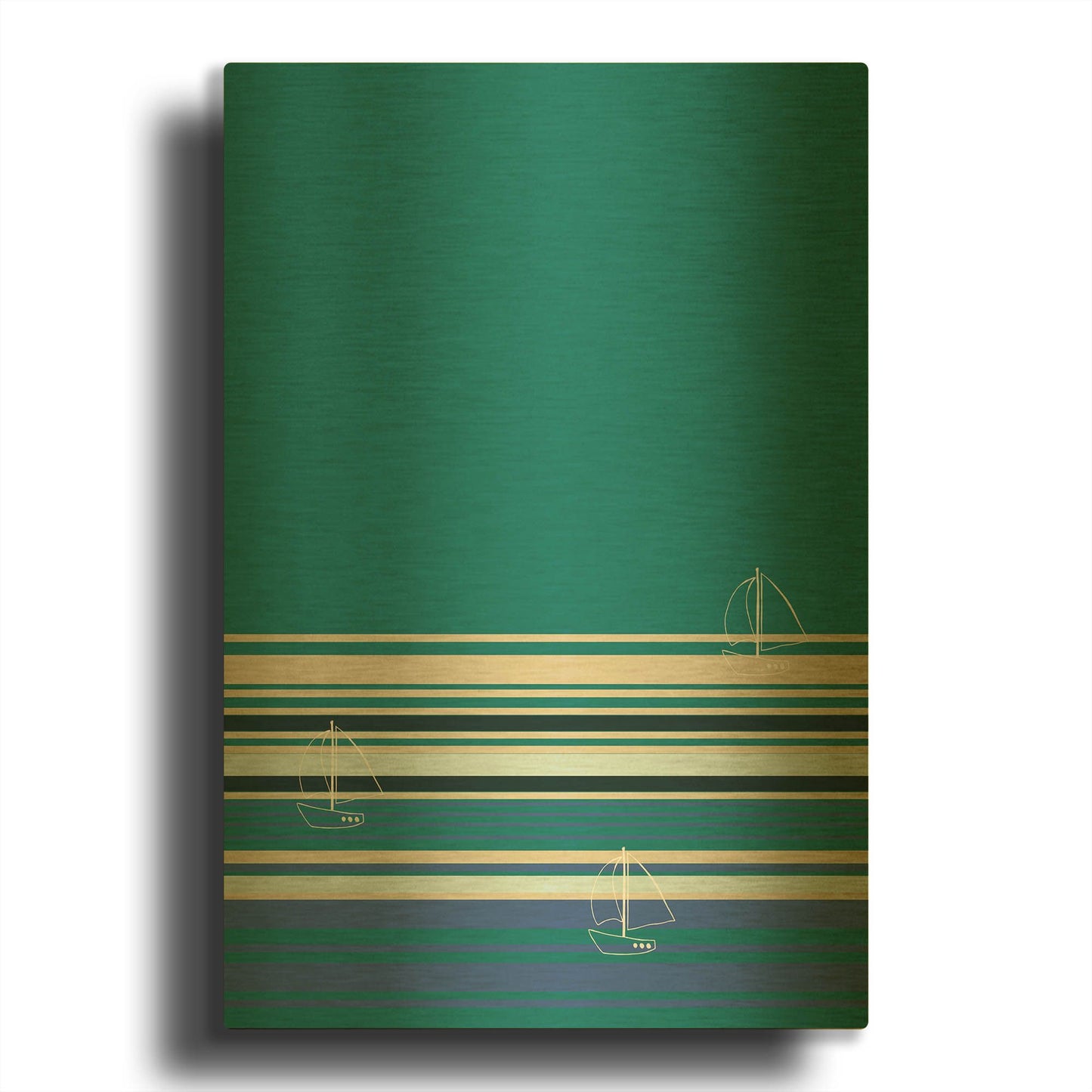 'Boats Sailing On The Blue Sea' By Sabrina Balbuena Gold Metal Wall Art