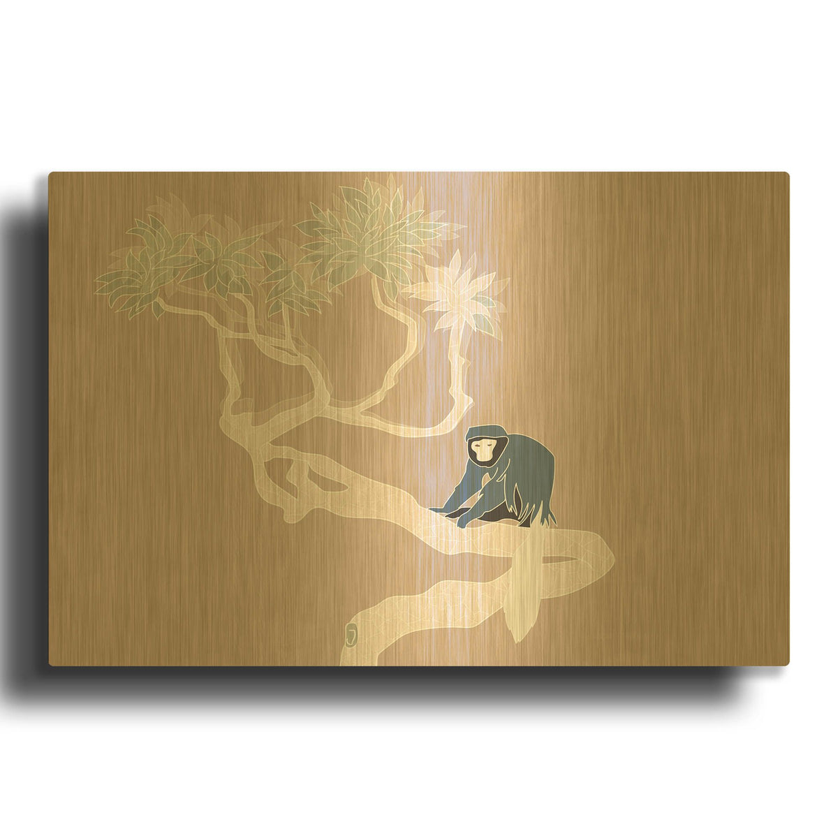 'Vintage Tropics Monkey On A Branch' By Sabrina Balbuena Gold Metal Wall Art