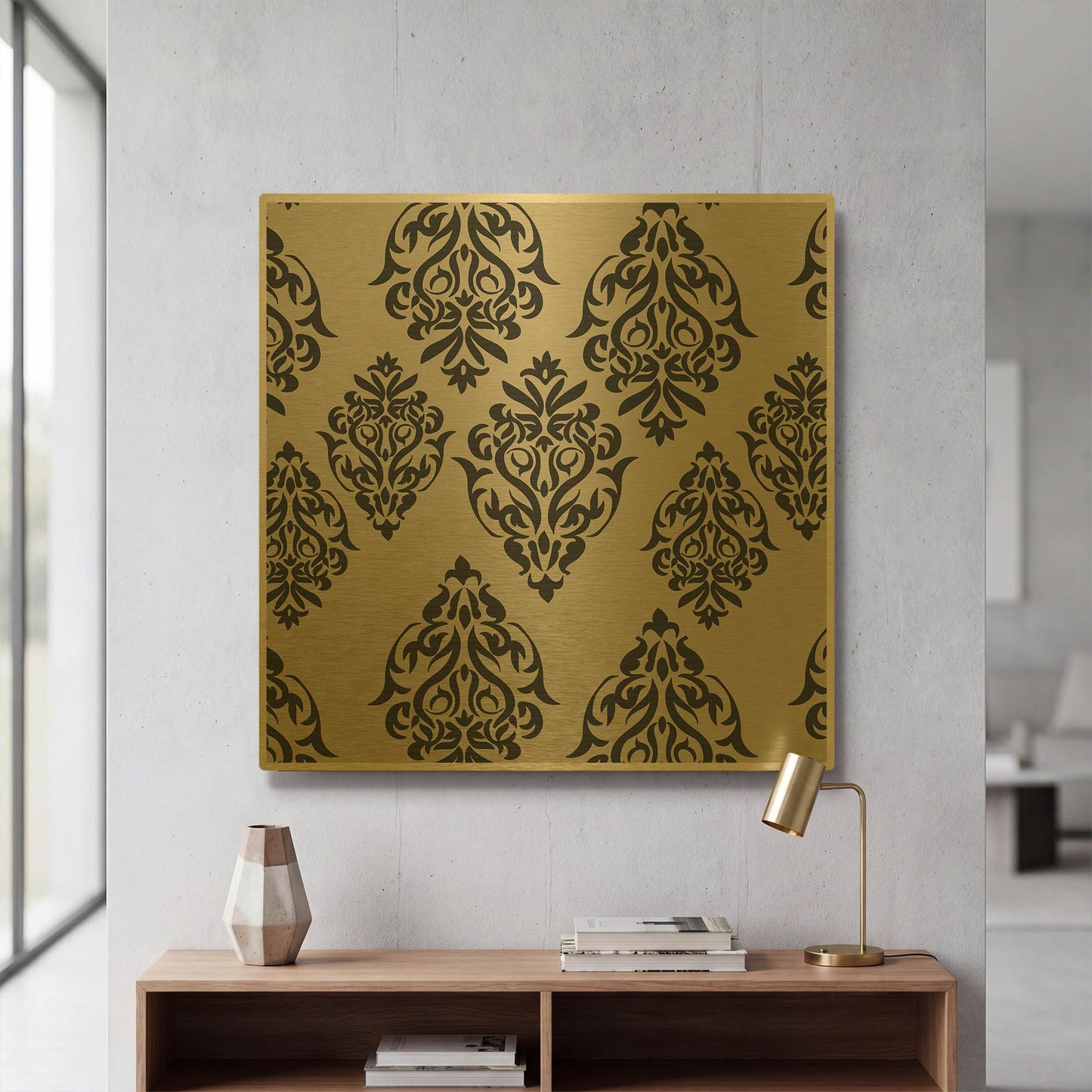 'Hand Drawn Linocut Floral Pattern' By Sabrina Balbuena Gold Metal Wall Art