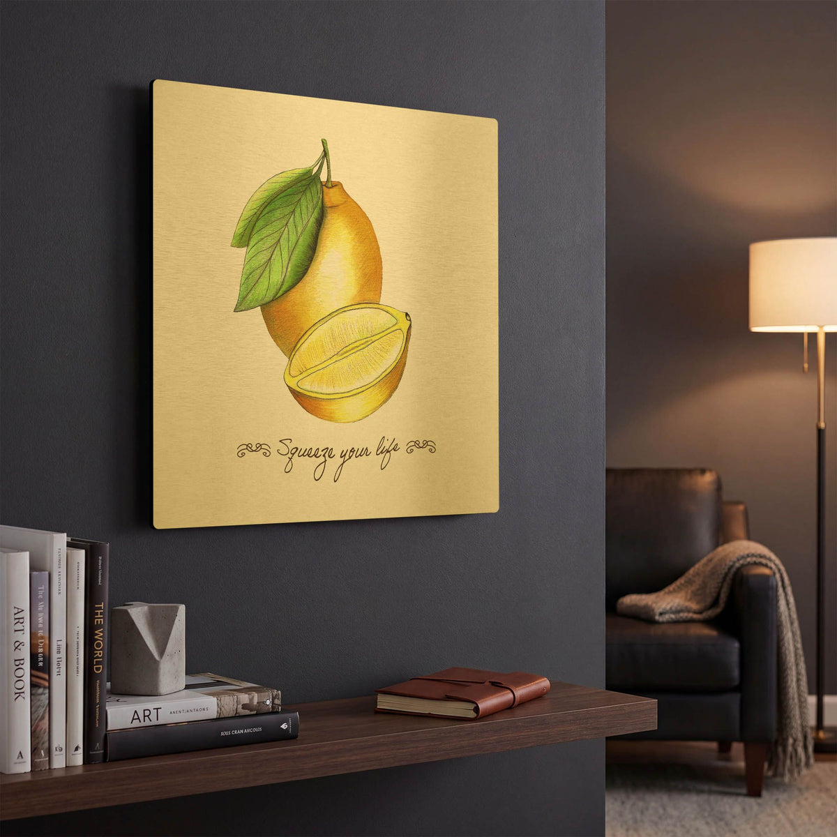 'Illuminating Lemon And Positive Phrase' By Sabrina Balbuena Gold Metal Wall Art