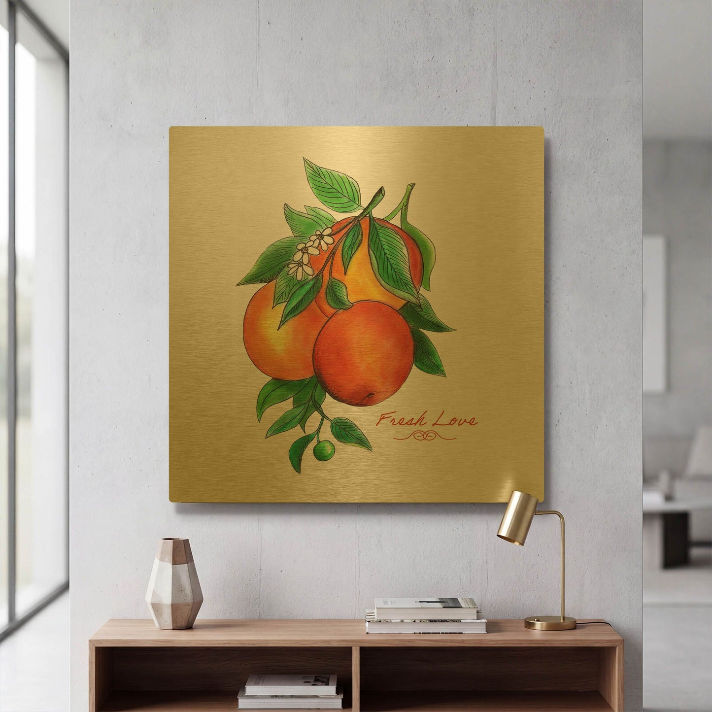 'Illuminating Oranges And Phrase' By Sabrina Balbuena Gold Metal Wall Art