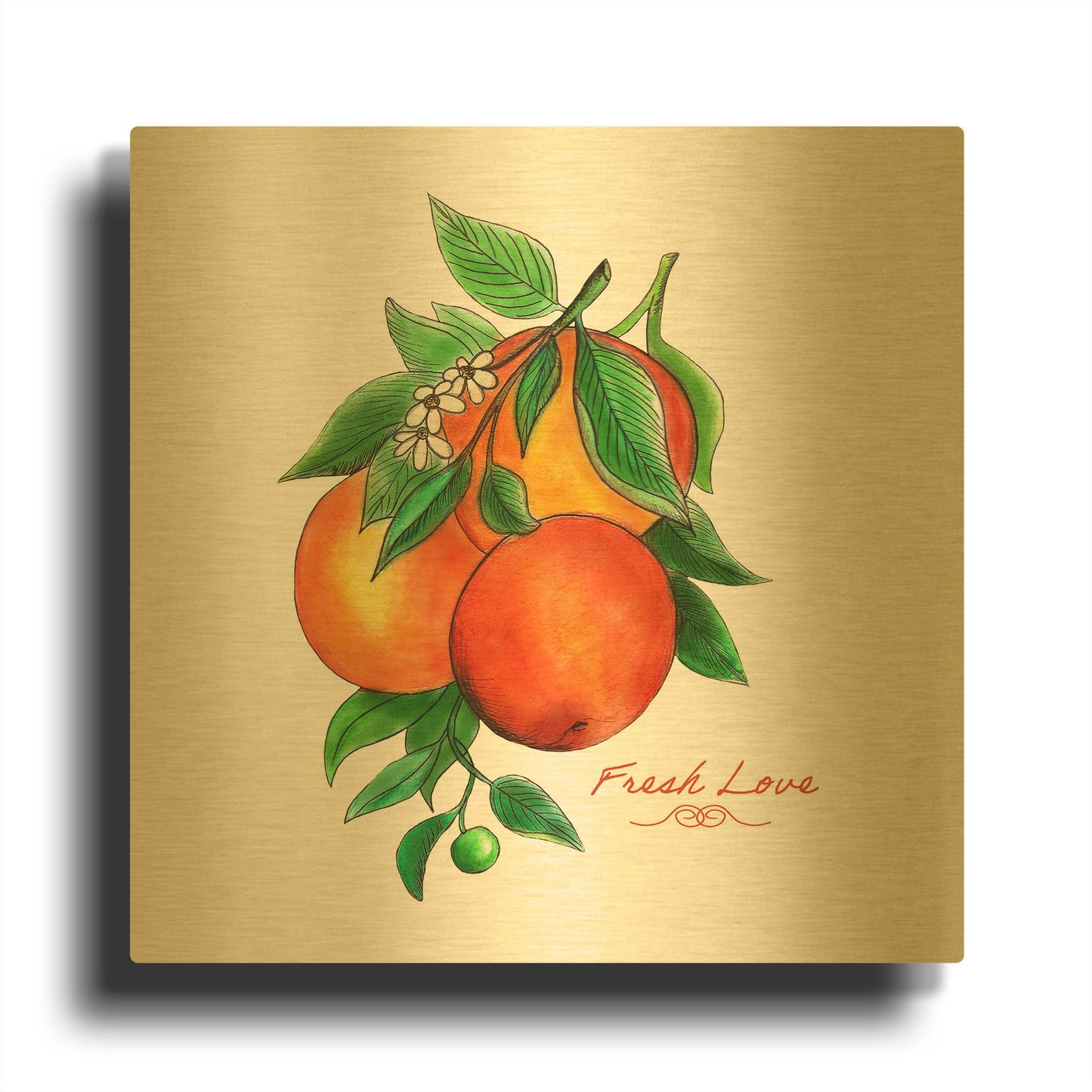 'Illuminating Oranges And Phrase' By Sabrina Balbuena Gold Metal Wall Art