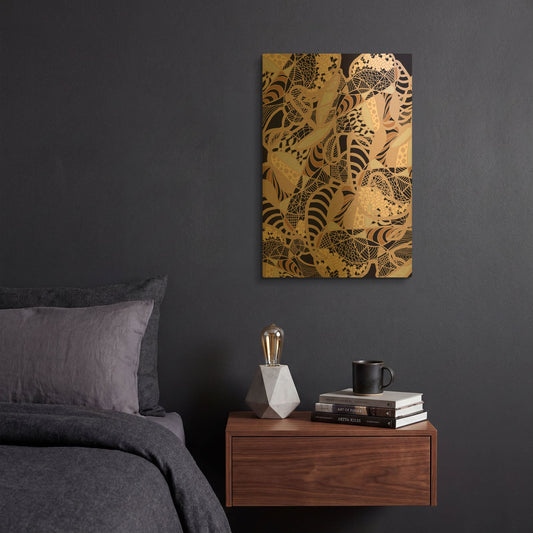 'Colourful Abstract Black Earth Fluctuation' By Sabrina Balbuena Gold Metal Wall Art
