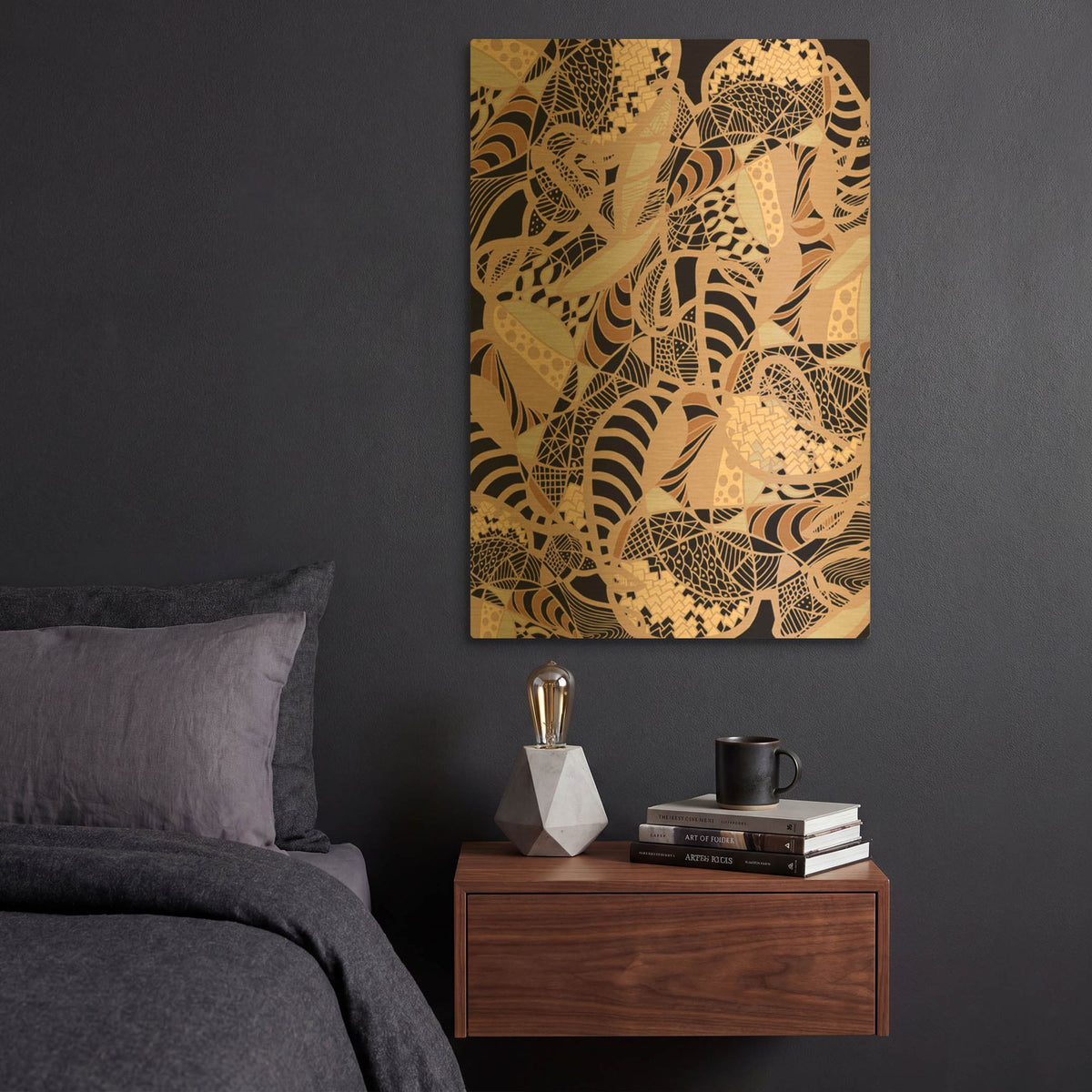 'Colourful Abstract Black Earth Fluctuation' By Sabrina Balbuena Gold Metal Wall Art