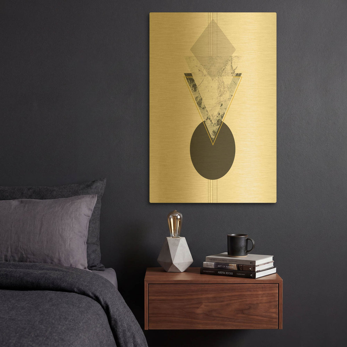 'Deco Grey Marble Triangle' By Sabrina Balbuena Gold Metal Wall Art