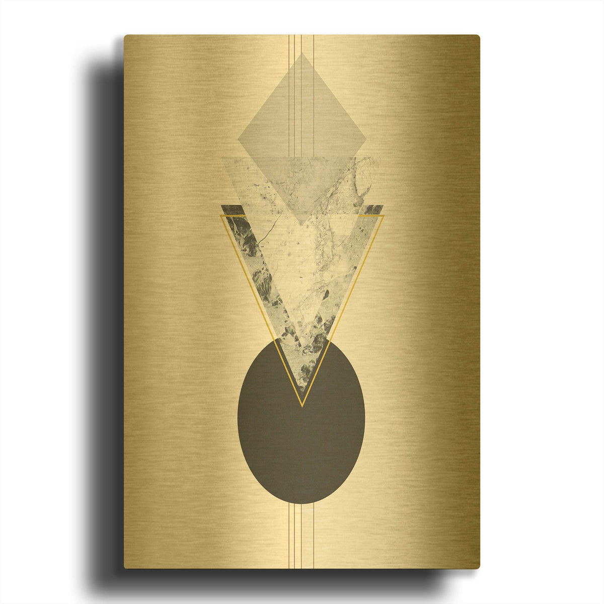 'Deco Grey Marble Triangle' By Sabrina Balbuena Gold Metal Wall Art