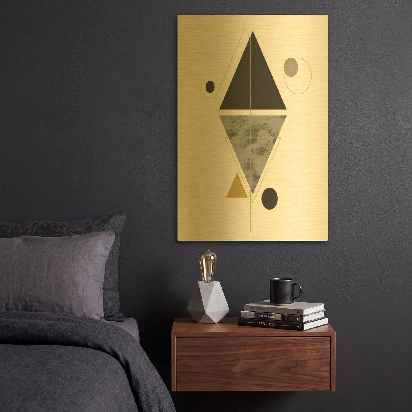'Deco Black Triangle' By Sabrina Balbuena Gold Metal Wall Art