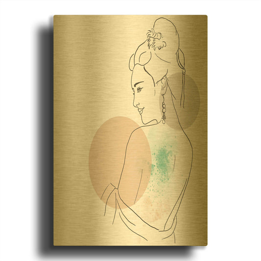 'Asian Woman Portrait' By Sabrina Balbuena Gold Metal Wall Art
