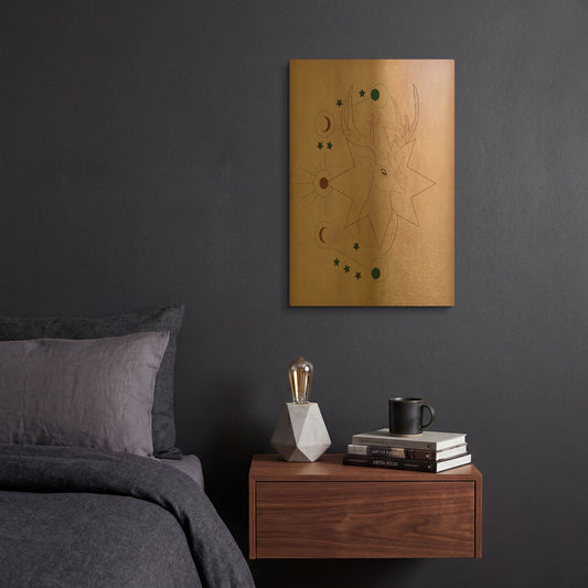 'Mystic Deer' By Sabrina Balbuena Gold Metal Wall Art