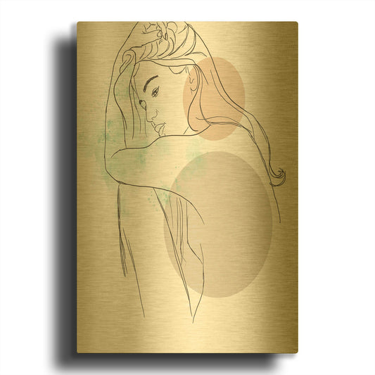 'Delicated Feminine Nude' By Sabrina Balbuena Gold Metal Wall Art