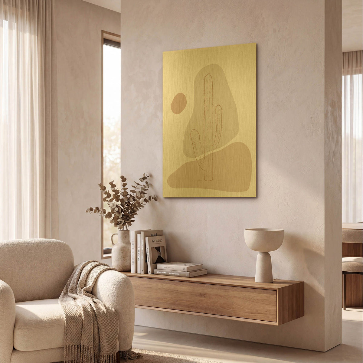 'Abstract Minimal Cactus' By Sabrina Balbuena Gold Metal Wall Art
