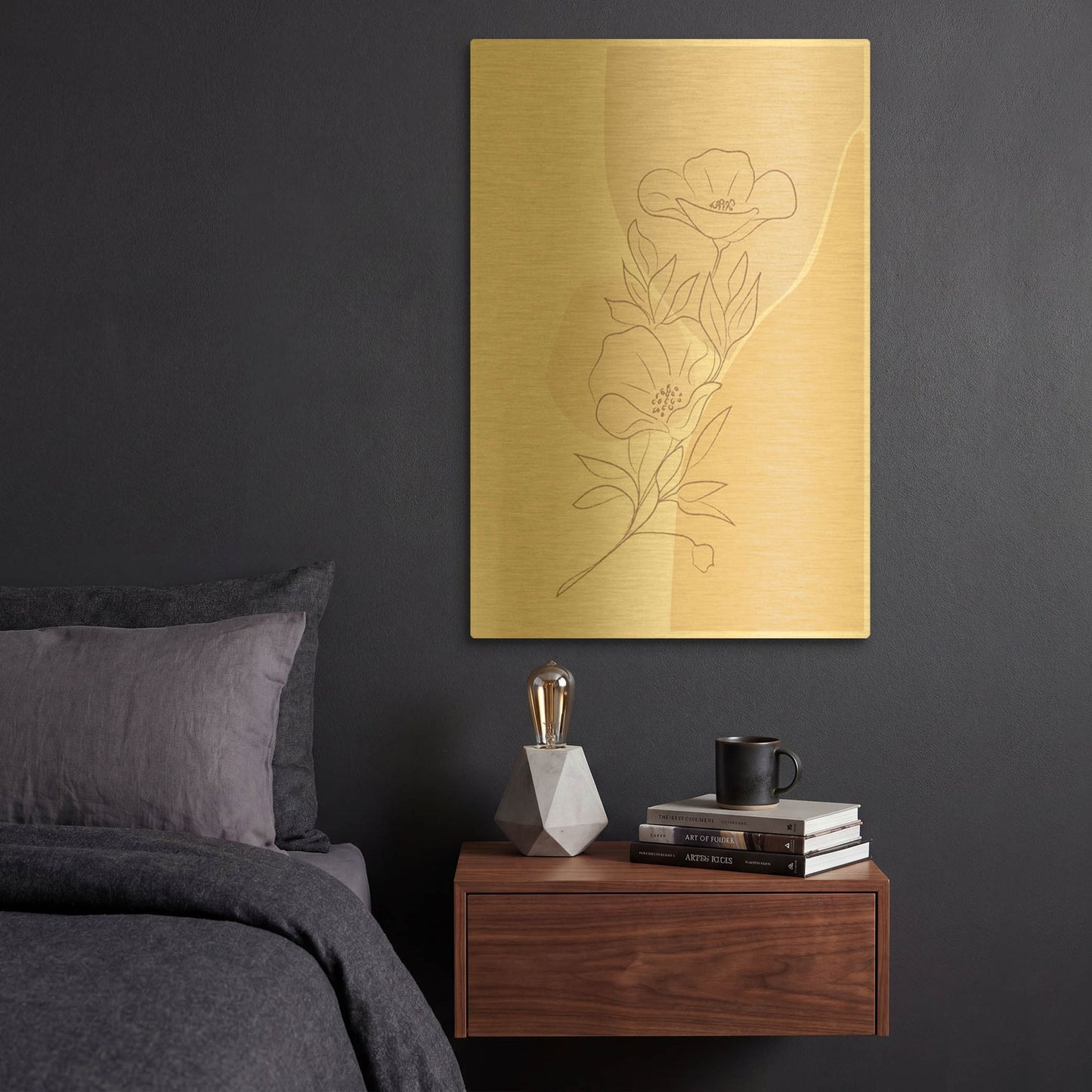 'Abstract Minimal Magnolia' By Sabrina Balbuena Gold Metal Wall Art