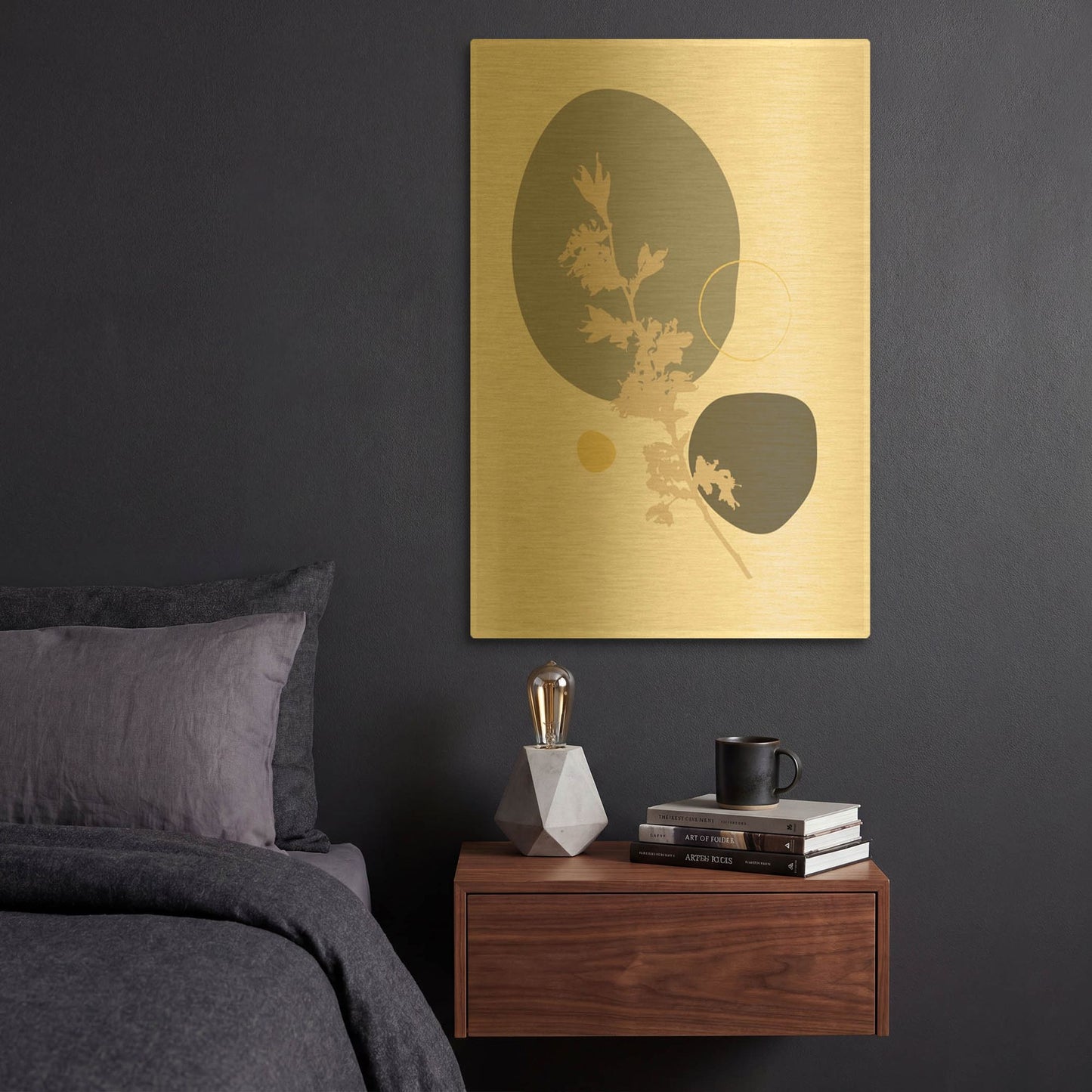 'Abstract Minimal Flourish Branch' By Sabrina Balbuena Gold Metal Wall Art