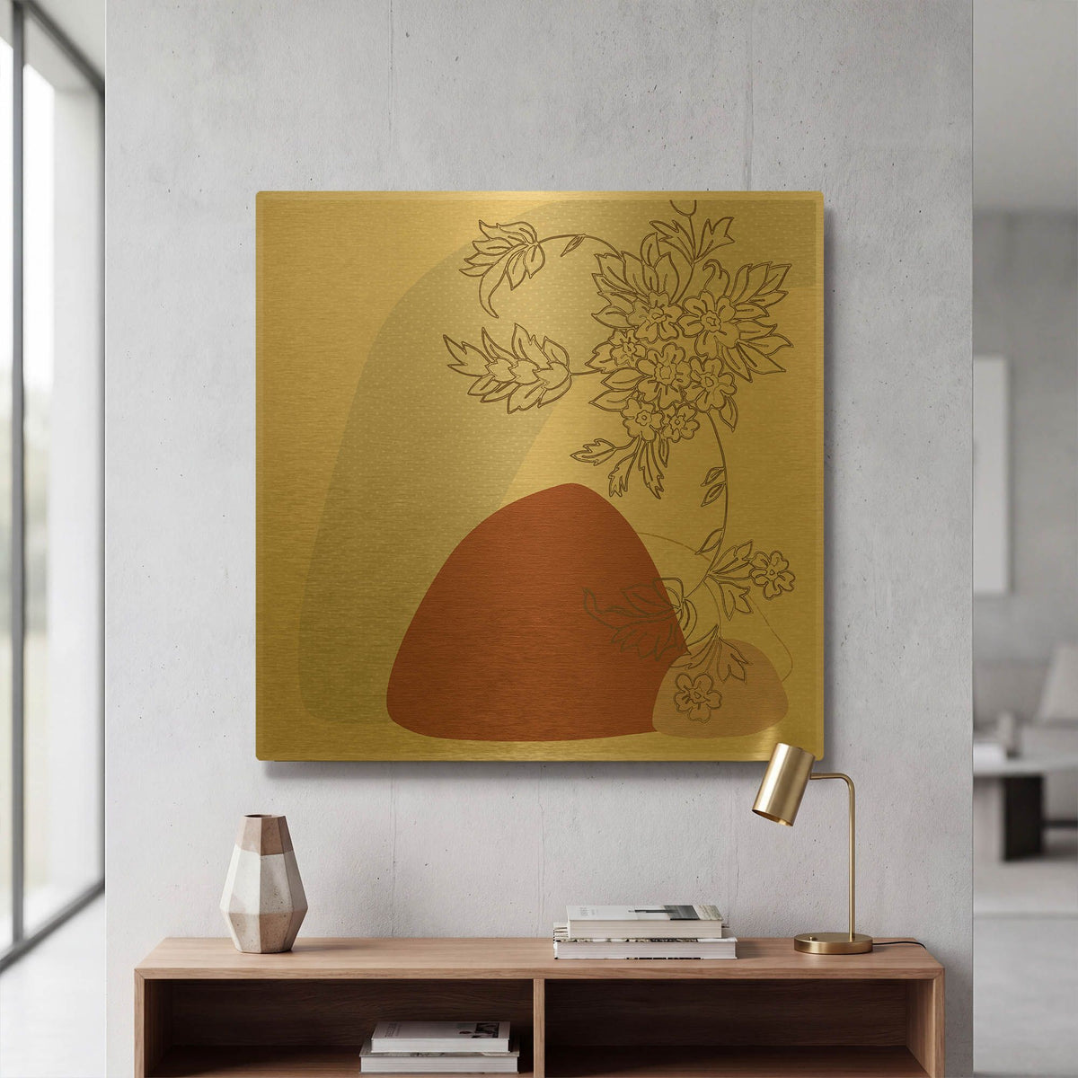 'Abstract Tropical Flowers' By Sabrina Balbuena Gold Metal Wall Art
