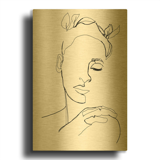 'Linear Woman Portrait' By Sabrina Balbuena Gold Metal Wall Art