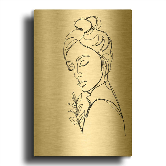 'Linear Meditated Woman Portrait' By Sabrina Balbuena Gold Metal Wall Art