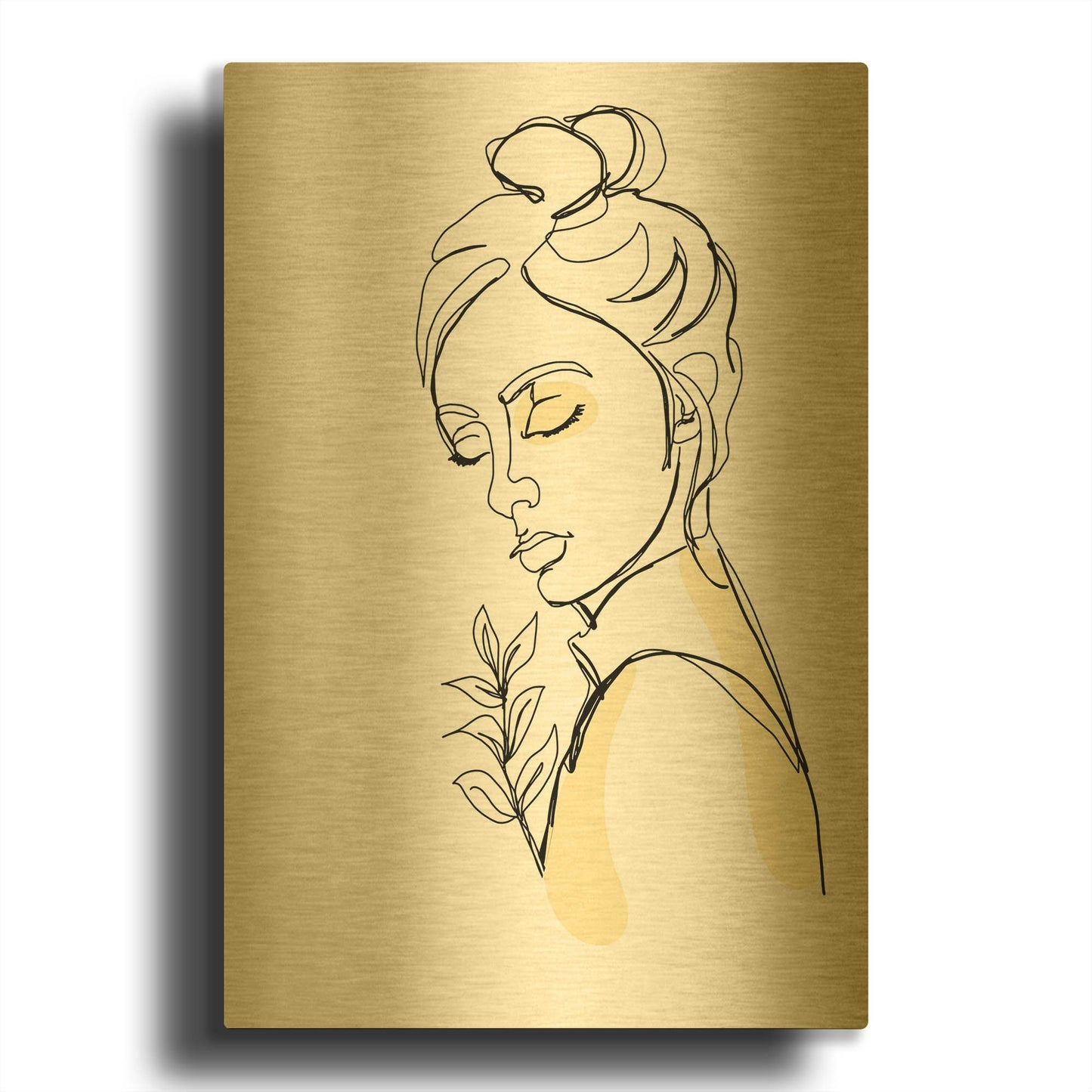 'Linear Meditated Woman Portrait 2' By Sabrina Balbuena Gold Metal Wall Art