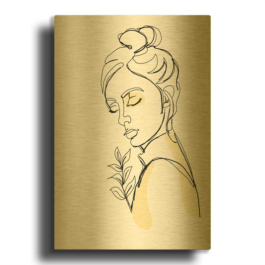 'Linear Meditated Woman Portrait 2' By Sabrina Balbuena Gold Metal Wall Art