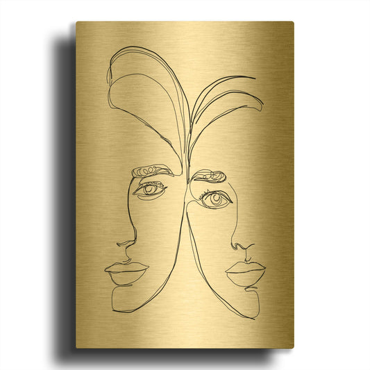 'Linear Couple Women Portrait' By Sabrina Balbuena Gold Metal Wall Art